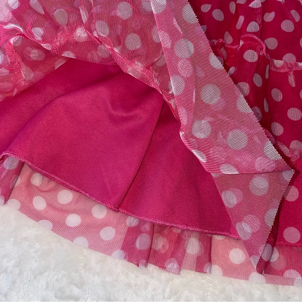 Disney Skirt Polka Dot Pink White tulle Size 6/6x Pull On‎ Skort Elastic waist